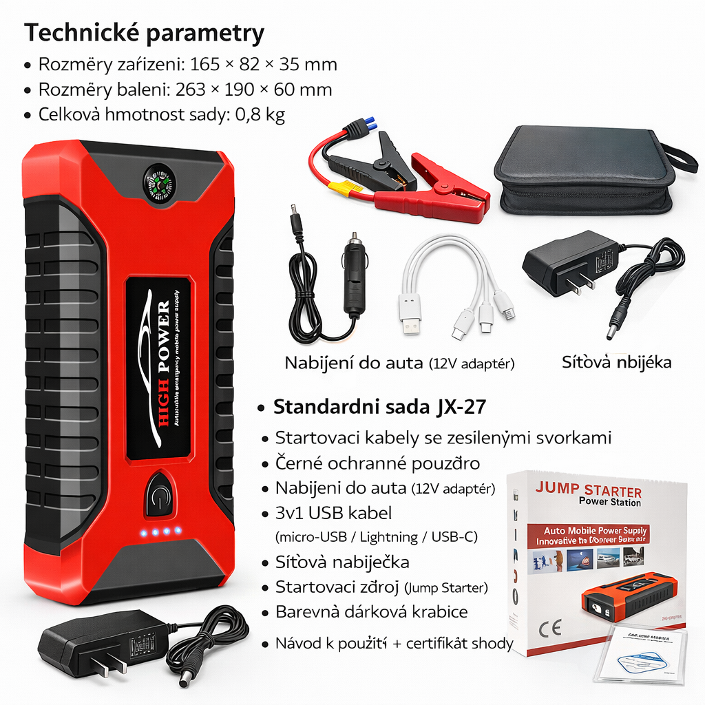 Přenosný startovací zdroj do auta – Výkonný Jump Starter s rychlým doručením